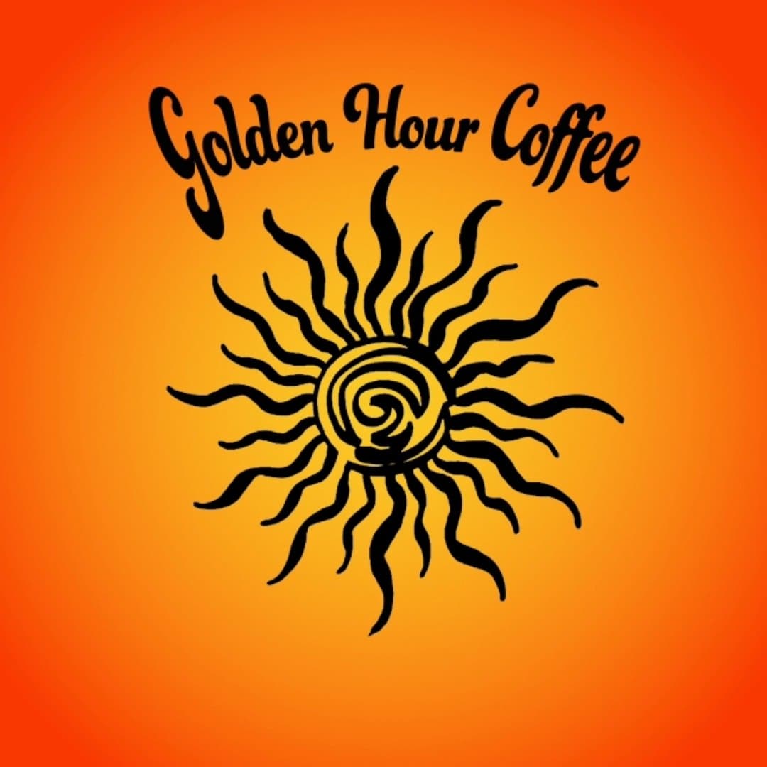 Golden Hour Coffee hand-inked tribal-sun logo with the Golden Hour Coffee script